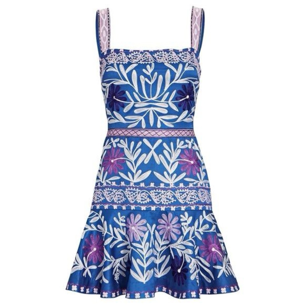 Alexis Blue and Purple Patterned Mini Dress Medium